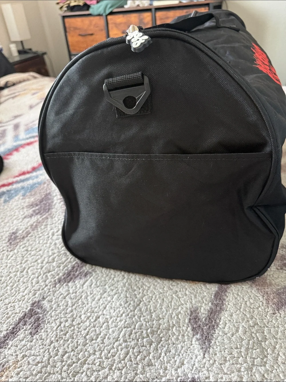 Live Forever Garment Supply Black Duffel Bag with Red Embroidered Logo
